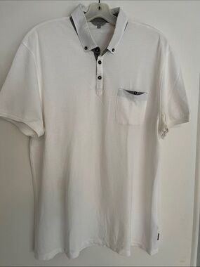 Ted Baker White Polo with Contrast Gray Trim 6/L